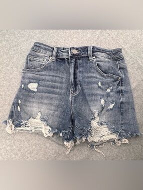 Risen Frayed Hem Distressed Denim Shorts Medium